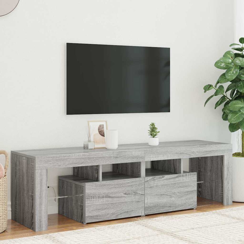 tv-bord med LED-lys 140x36,5x40 cm grå sonoma-eg