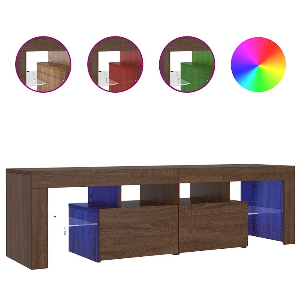 tv-bord med LED-lys 140x36,5x40 cm brun egetræsfarve