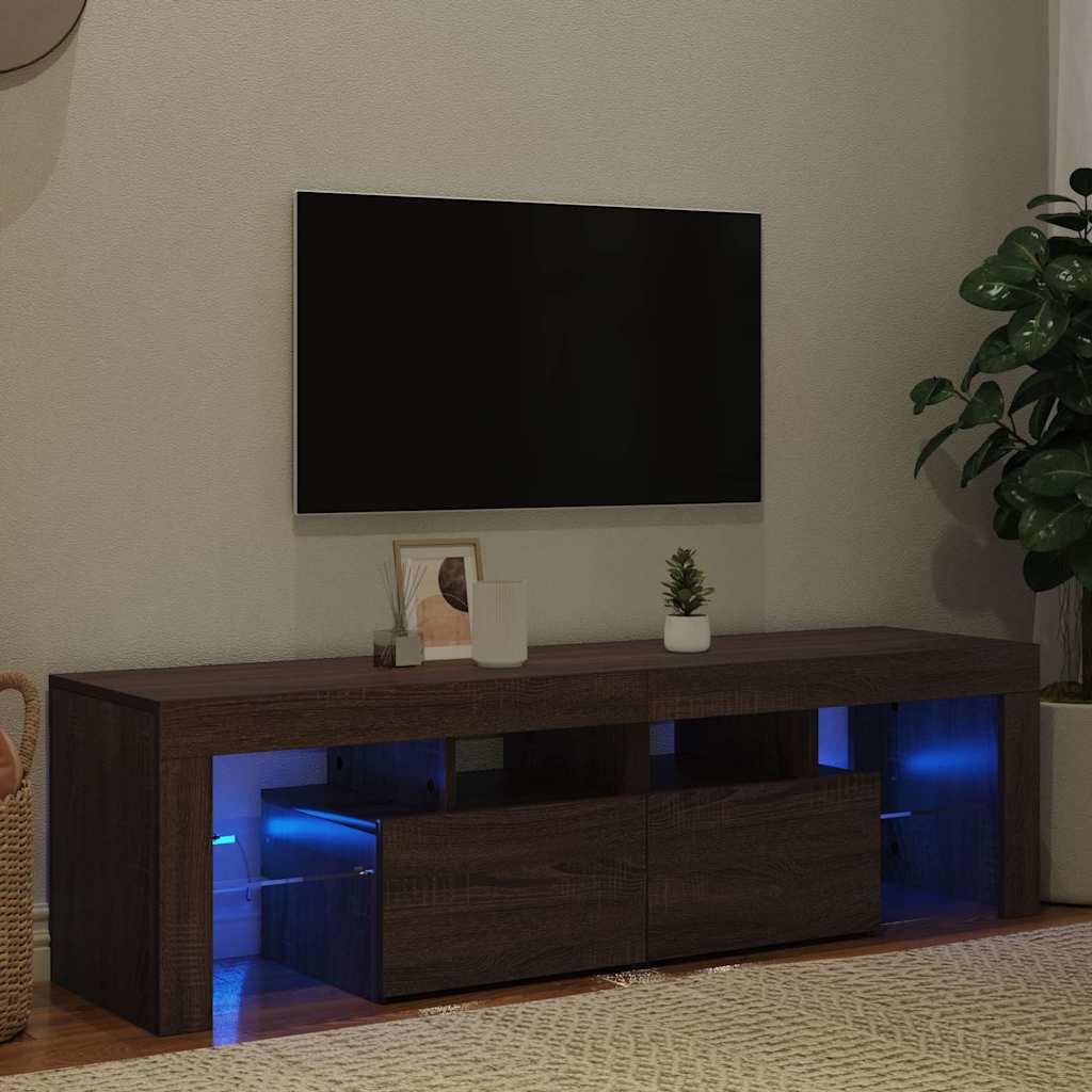 tv-bord med LED-lys 140x36,5x40 cm brun egetræsfarve