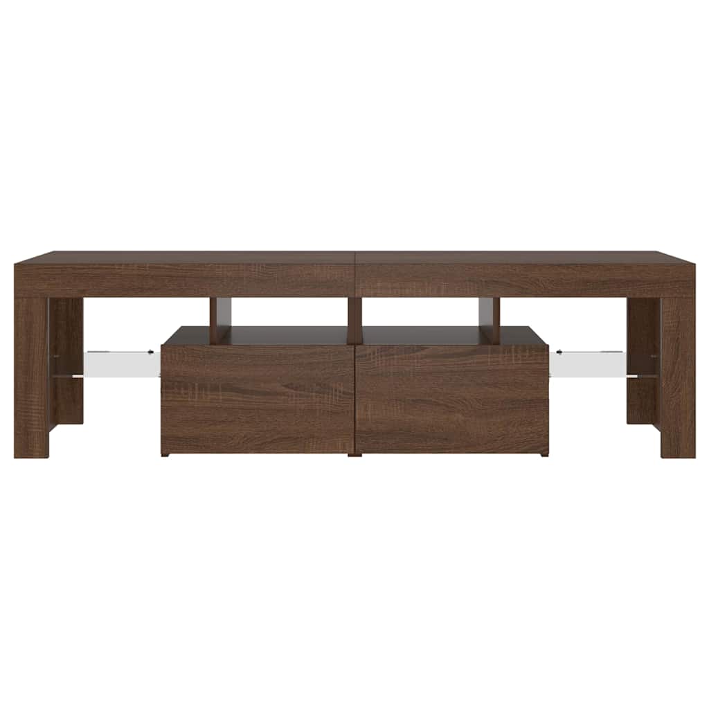 tv-bord med LED-lys 140x36,5x40 cm brun egetræsfarve