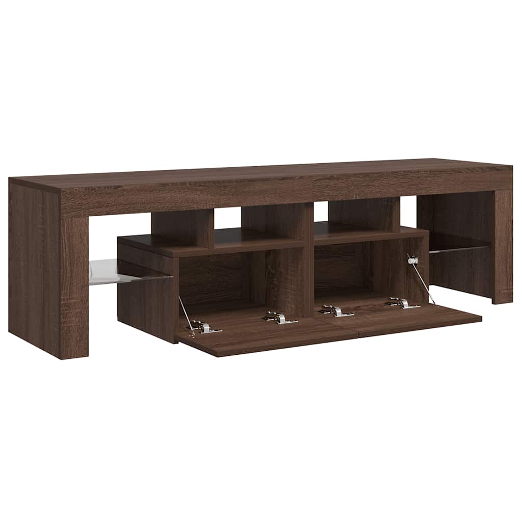 tv-bord med LED-lys 140x36,5x40 cm brun egetræsfarve