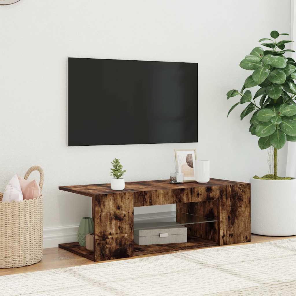 tv-bord med LED-lys 90x39x30 cm røget egetræsfarve