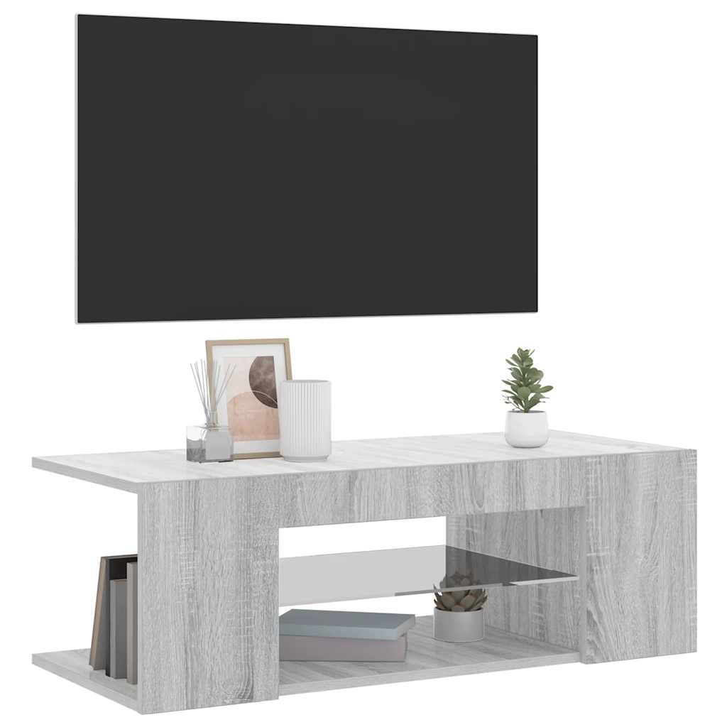 tv-bord med LED-lys 90x39x30 cm grå sonoma-eg