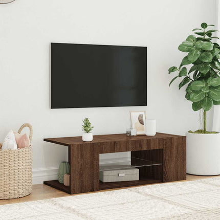 tv-bord med LED-lys 90x39x30 cm brun egetræsfarve