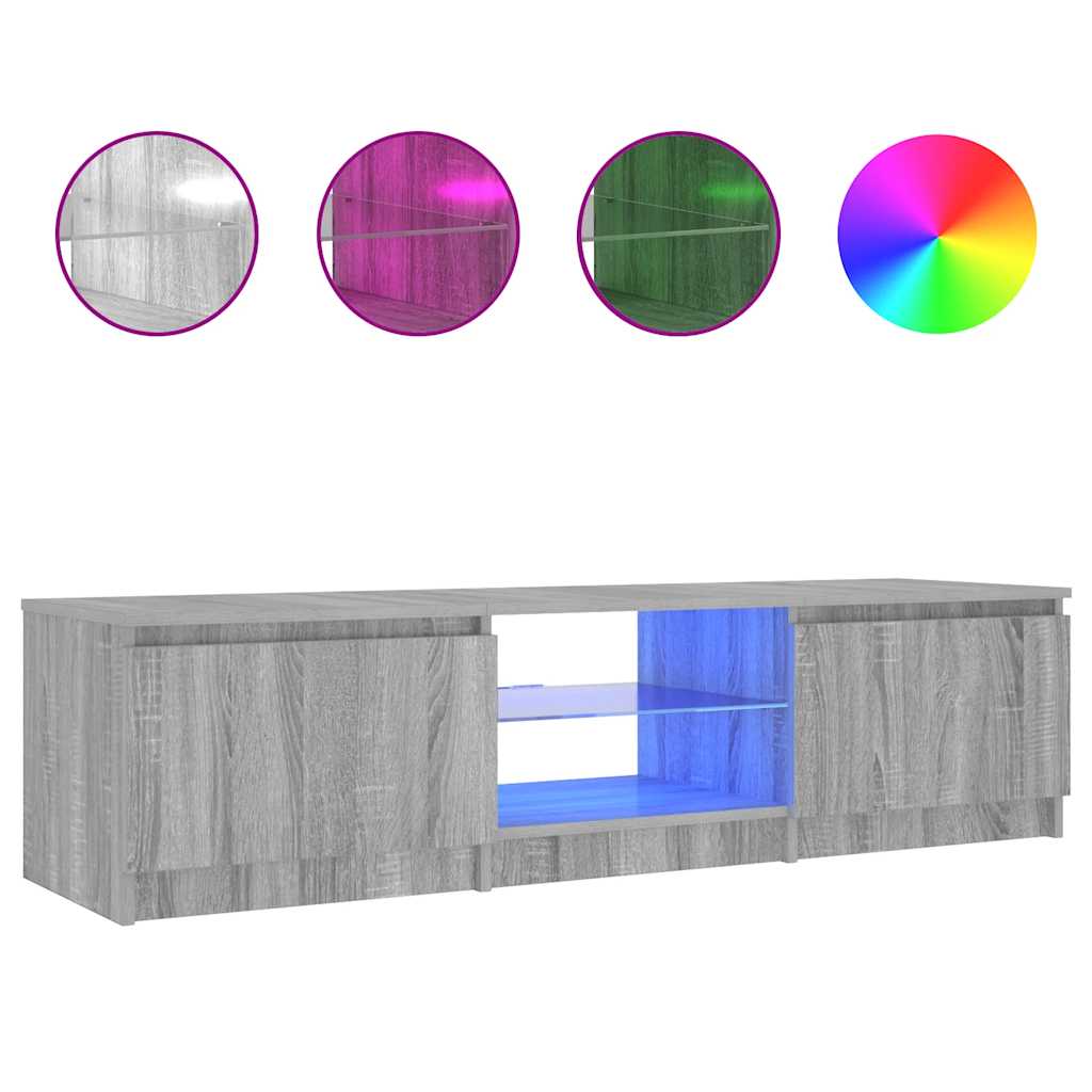 tv-bord med LED-lys 140x40x36 cm grå sonoma-eg