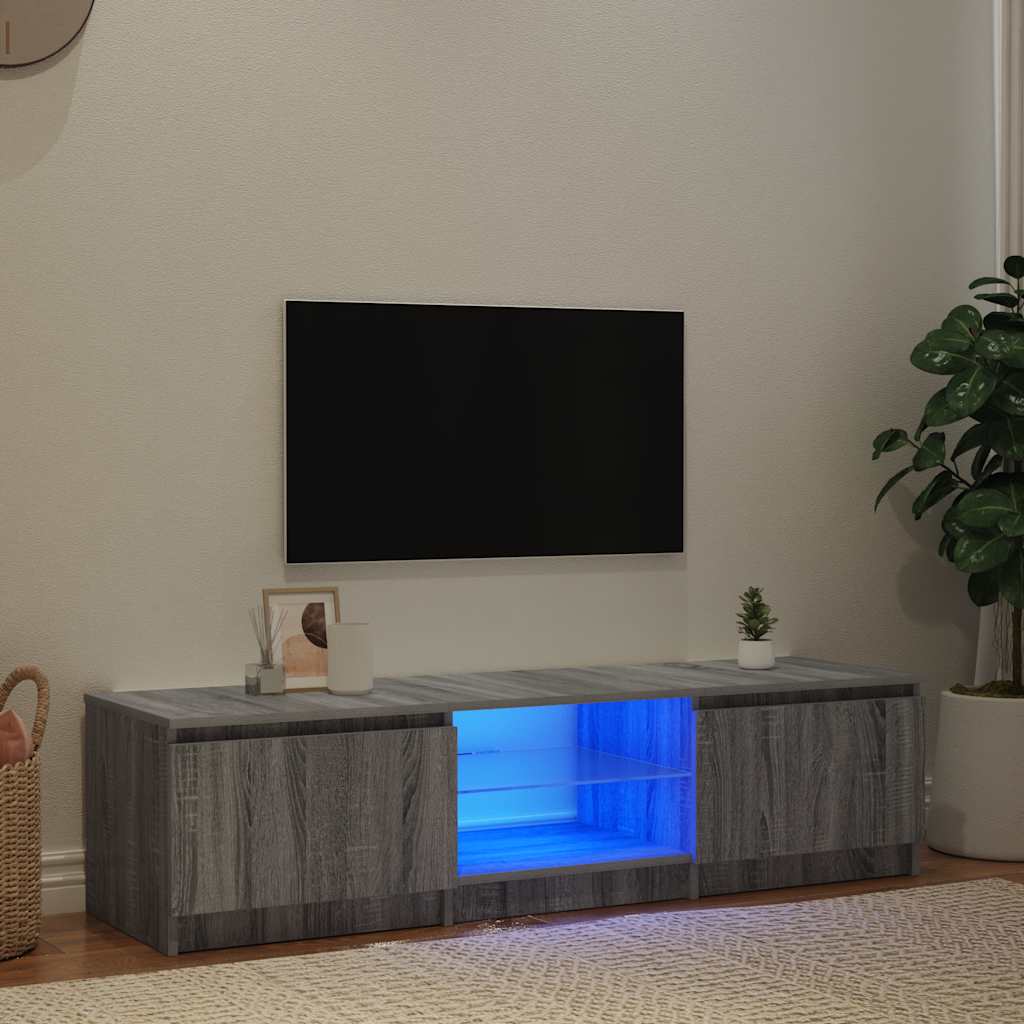 tv-bord med LED-lys 140x40x36 cm grå sonoma-eg