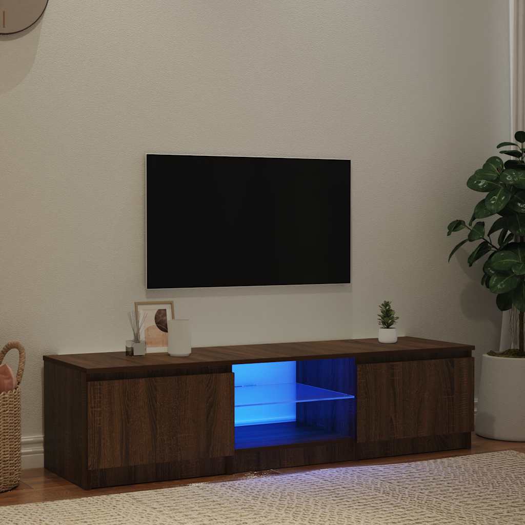 tv-bord med LED-lys 140x40x36 cm brun egetræsfarve