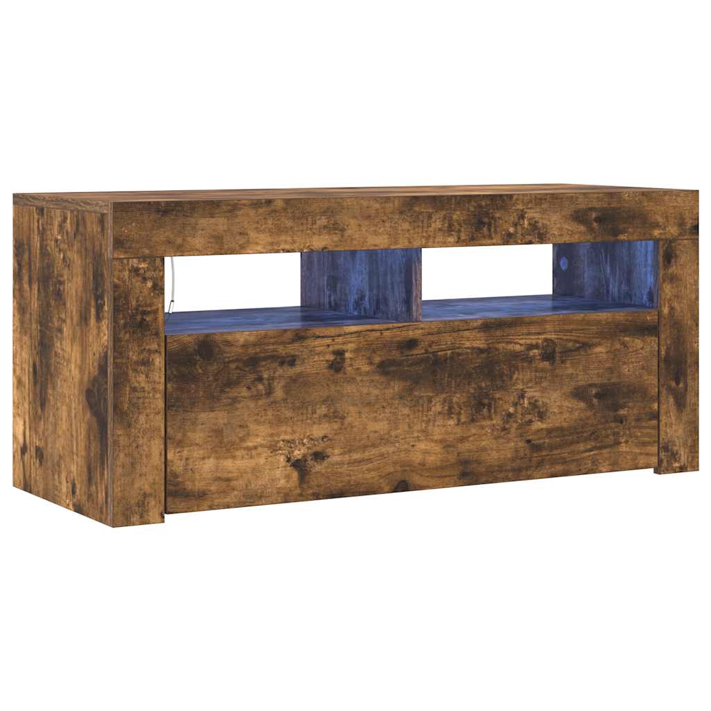 tv-bord med LED-lys 90x35x40 cm røget egetræsfarve