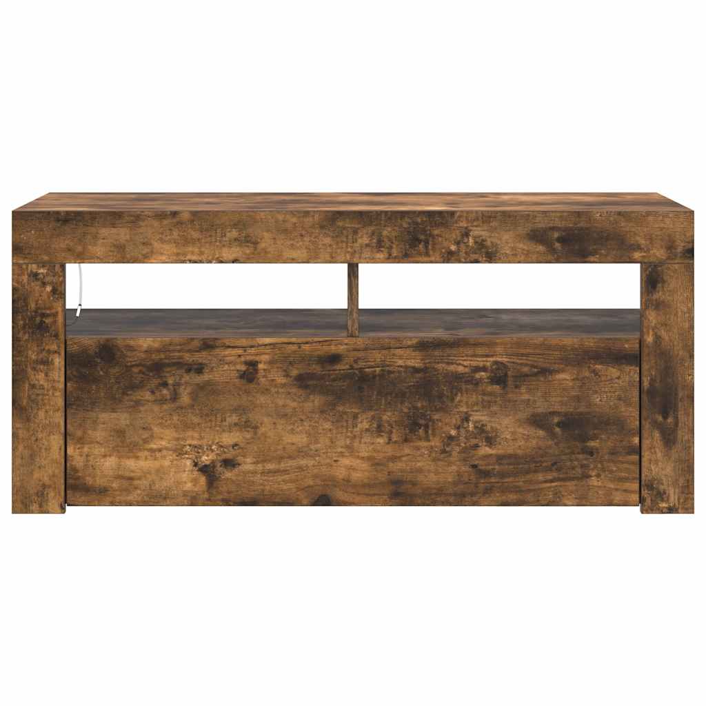 tv-bord med LED-lys 90x35x40 cm røget egetræsfarve