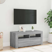 tv-bord med LED-lys 90x35x40 cm grå sonoma-eg