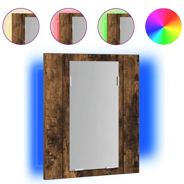 spejlskab med LED-lys 40x12x45 cm konstrueret træ røget eg