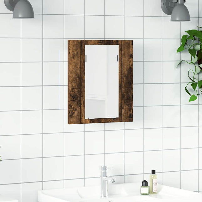 spejlskab med LED-lys 40x12x45 cm konstrueret træ røget eg