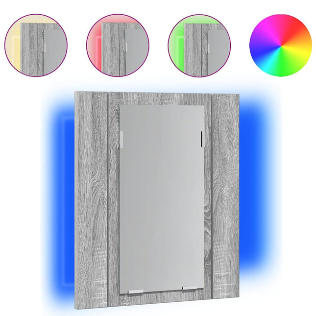 spejlskab m. LED-lys 40x12x45 cm konstrueret træ grå sonoma-eg