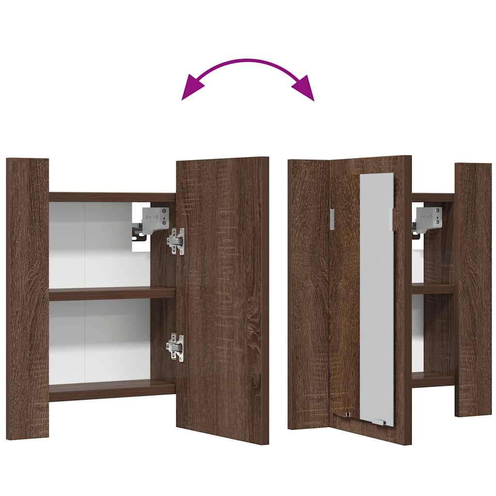 spejlskab med LED-lys 40x12x45 cm konstrueret træ brunt eg