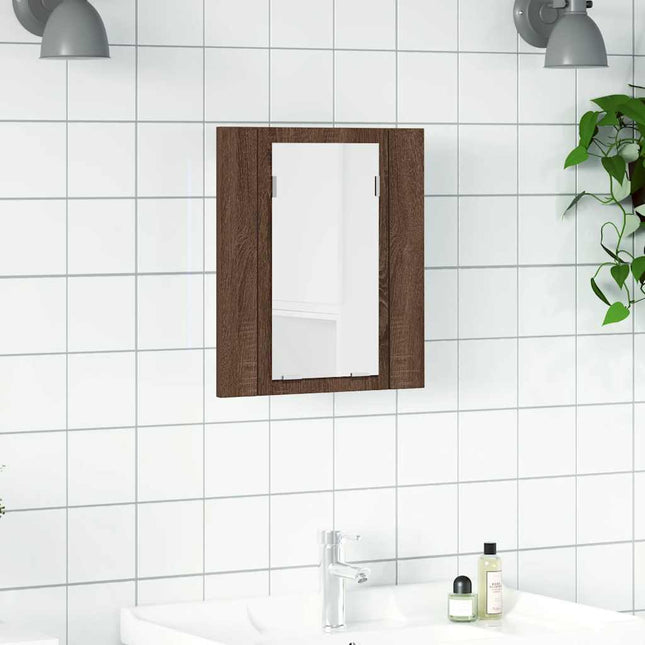 spejlskab med LED-lys 40x12x45 cm konstrueret træ brunt eg