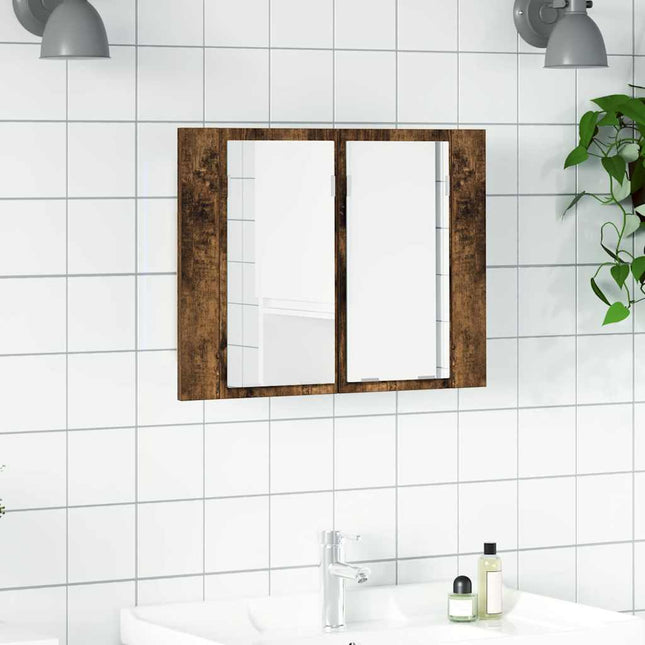 spejlskab m. LED-lys 60x12x45 cm konstrueret træ røget eg