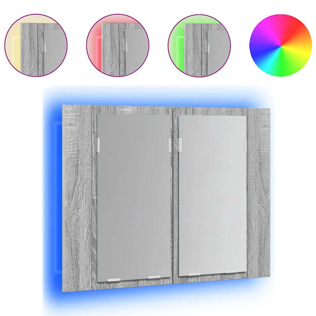 spejlskab m. LED-lys 60x12x45 cm konstrueret træ grå sonoma-eg