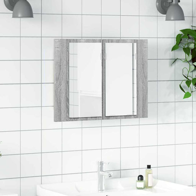spejlskab m. LED-lys 60x12x45 cm konstrueret træ grå sonoma-eg