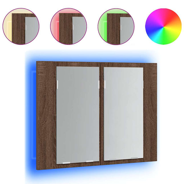 spejlskab m. LED-lys 60x12x45 cm konstrueret træ brunt eg