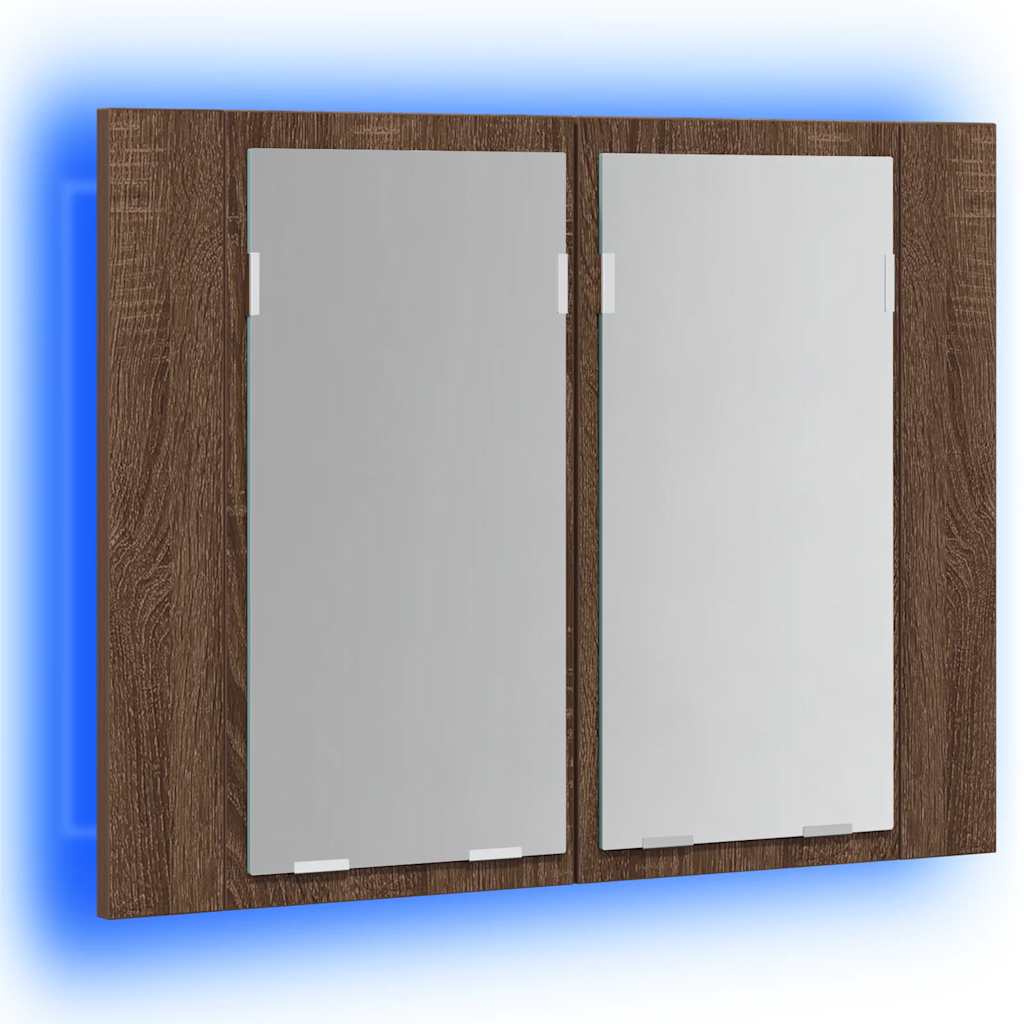 spejlskab m. LED-lys 60x12x45 cm konstrueret træ brunt eg