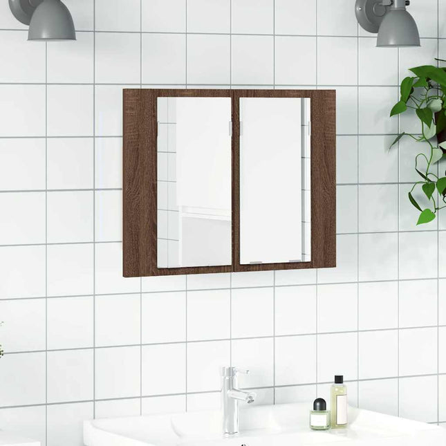 spejlskab m. LED-lys 60x12x45 cm konstrueret træ brunt eg