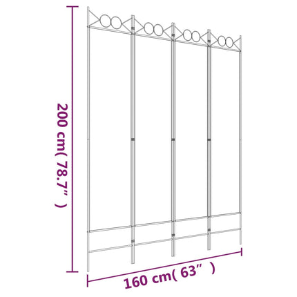 4-panels rumdeler 160x200 cm stof hvid