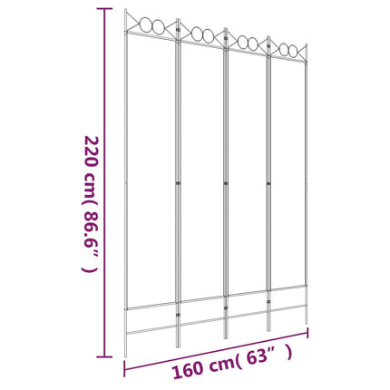 4-panels rumdeler 160x220 cm stof hvid