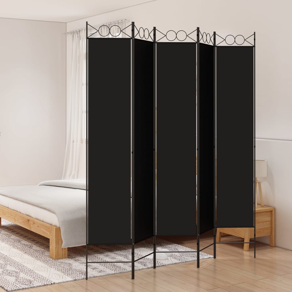 5-panels rumdeler 200x220 cm stof sort billede