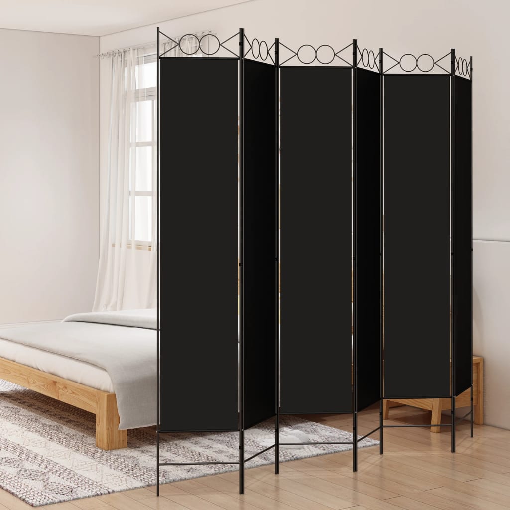 6-panels rumdeler 240x220 cm stof sort billede