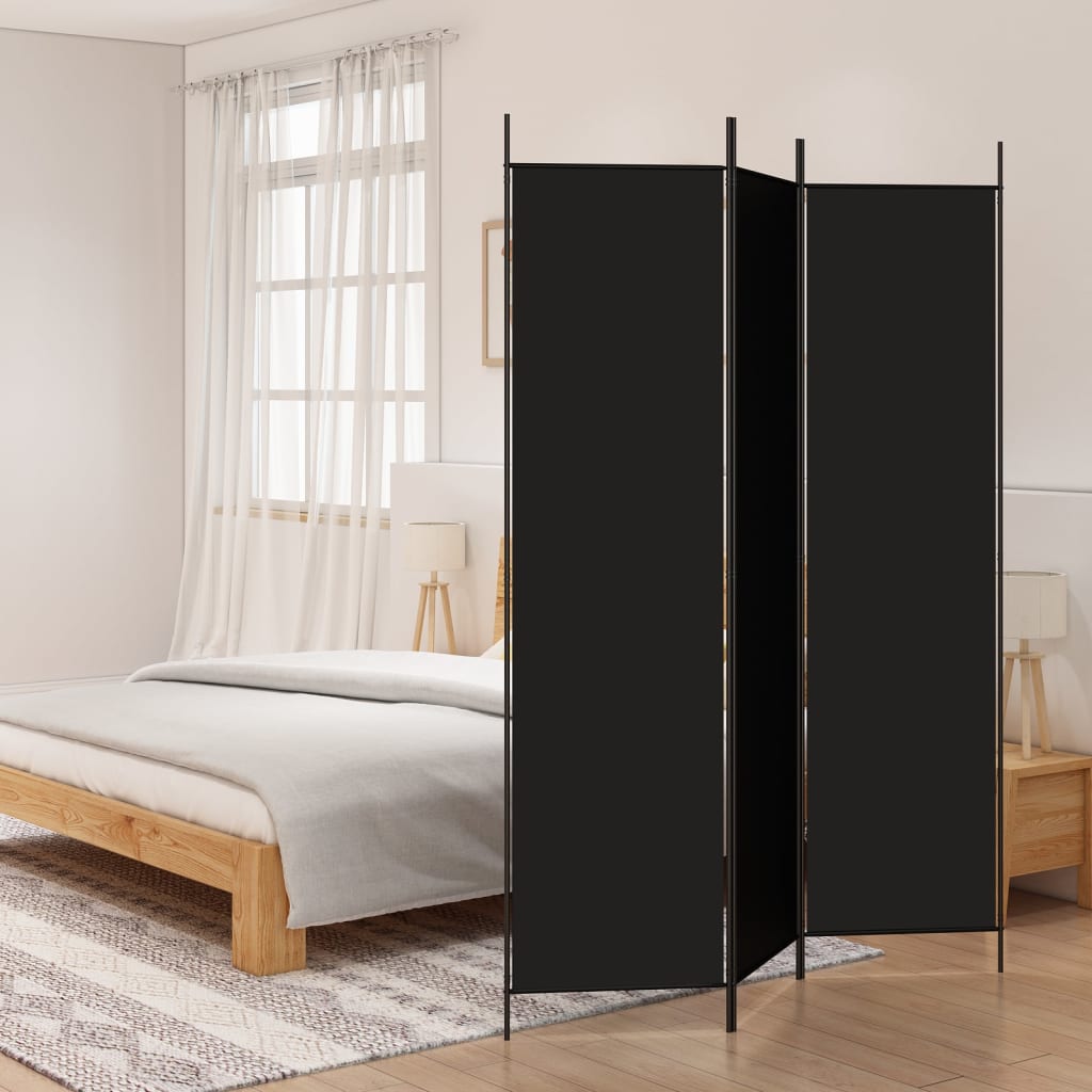 3-Panels Rumdeler Stof Sort - 3 / 150 x 200 cm