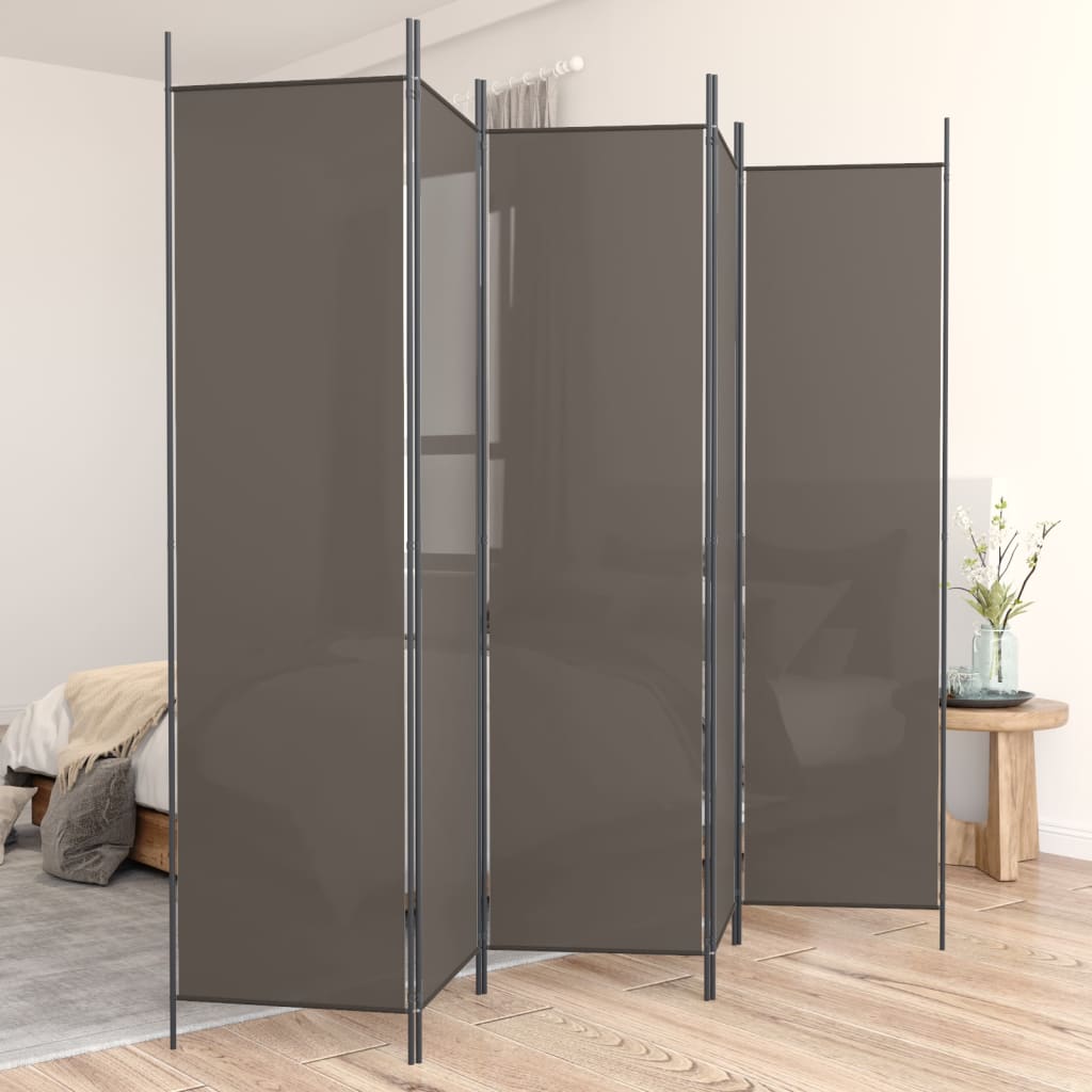 Rumdeler med 5 paneler i stof - 250 × 200 cm, antracitgrå