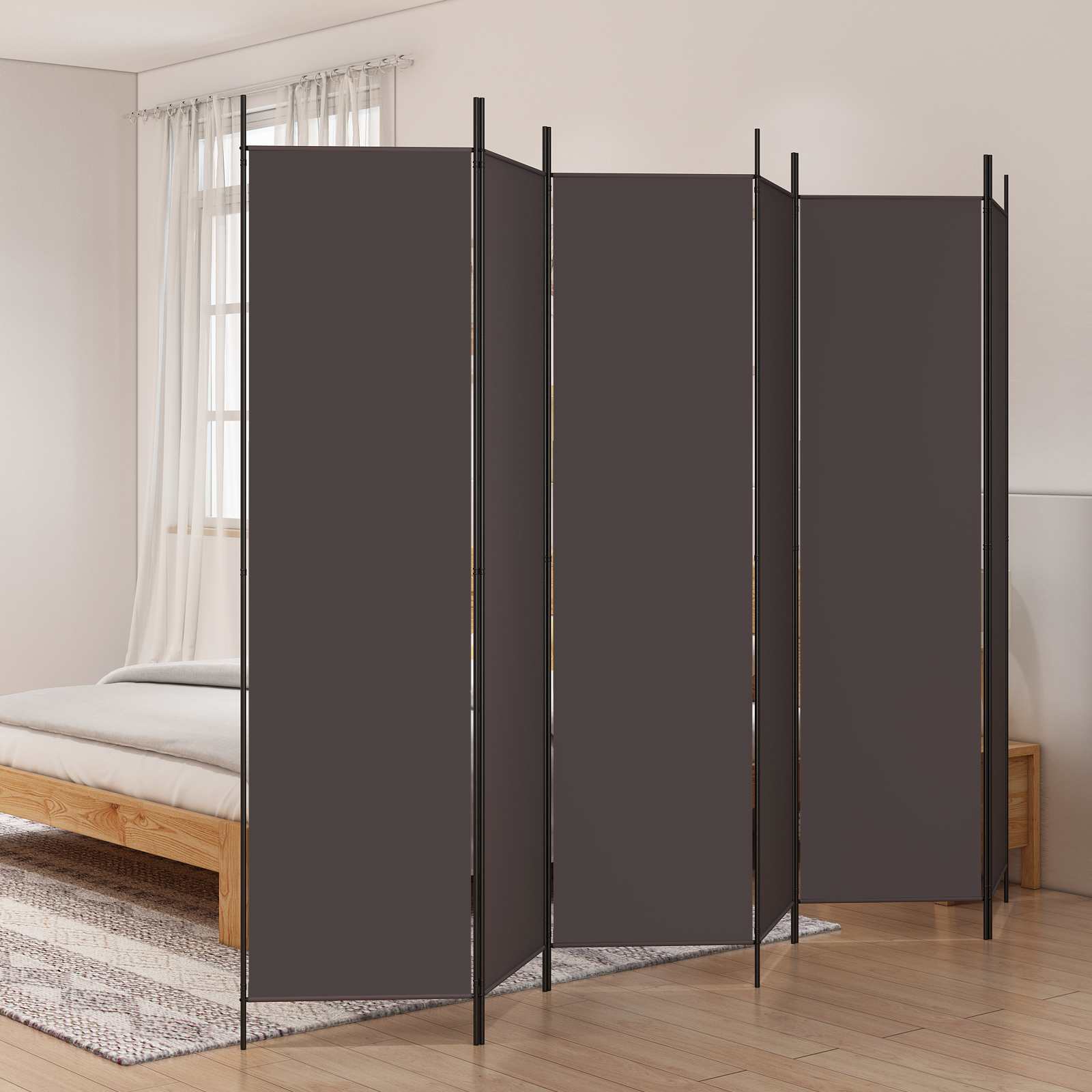 Rumdeler med 6 paneler i stof - 300 × 200 cm, brun