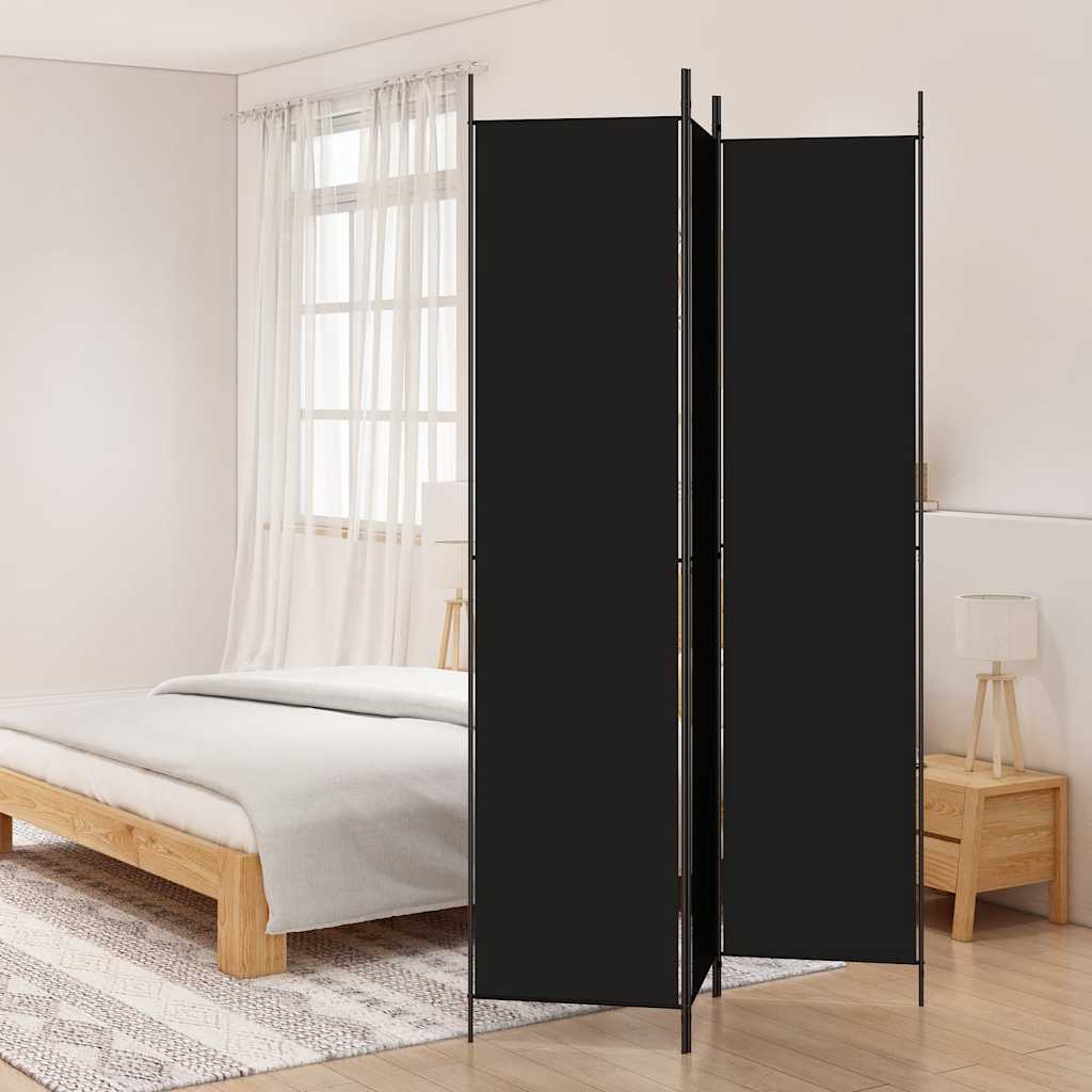 3-Panels Rumdeler Stof Sort - 3 / 150 x 220 cm