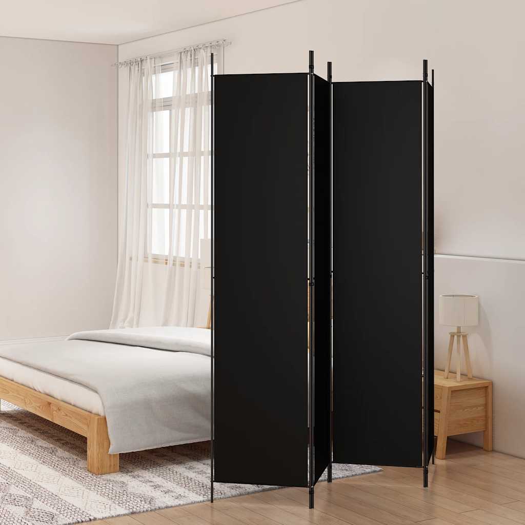 3-Panels Rumdeler Stof Sort - 4 / 200 x 220 cm