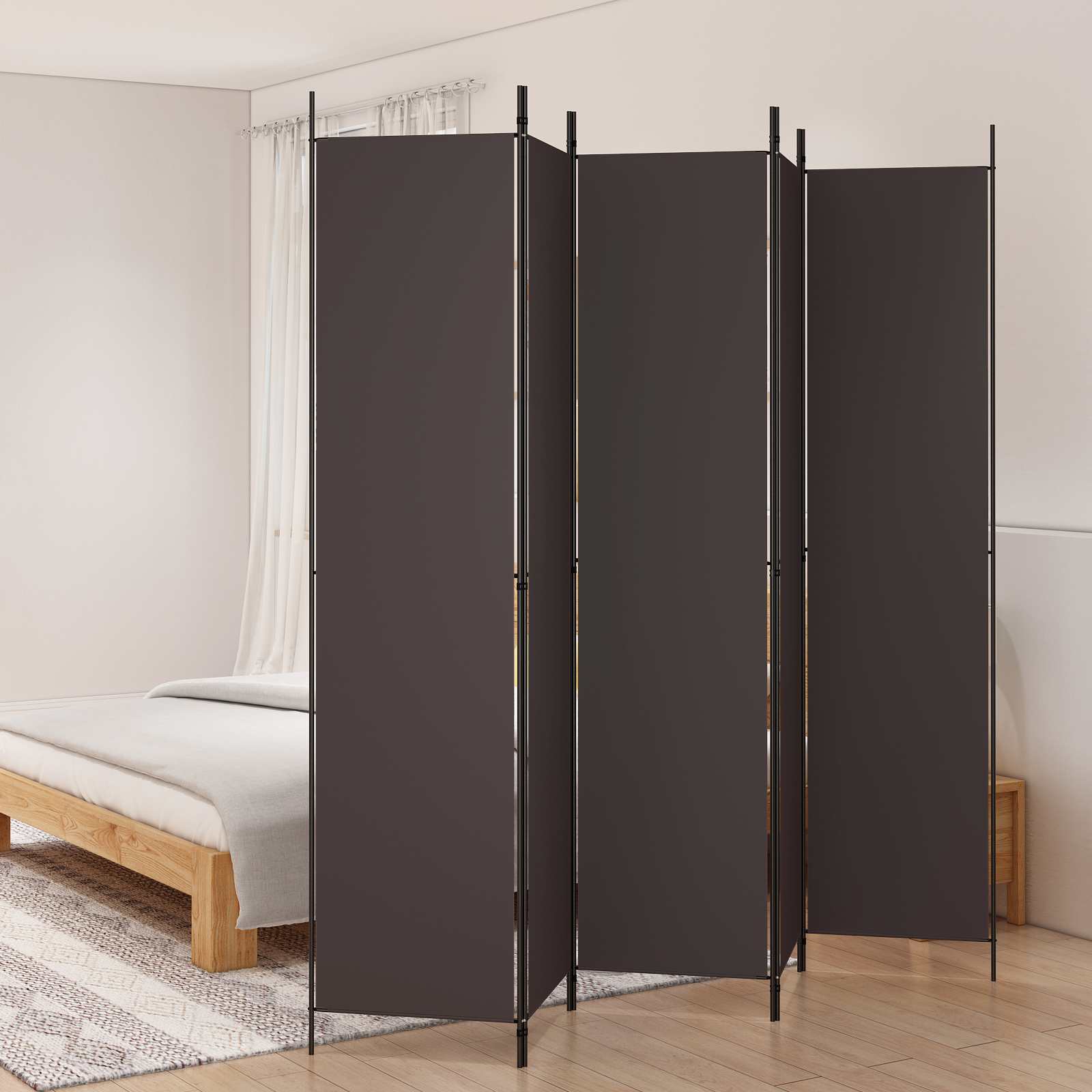 Rumdeler med 5 paneler i stof - 250×220 cm, brun