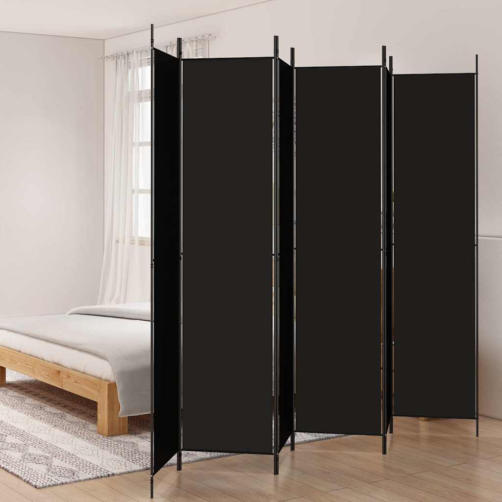 6-panels rumdeler 300x220 cm stof sort billede