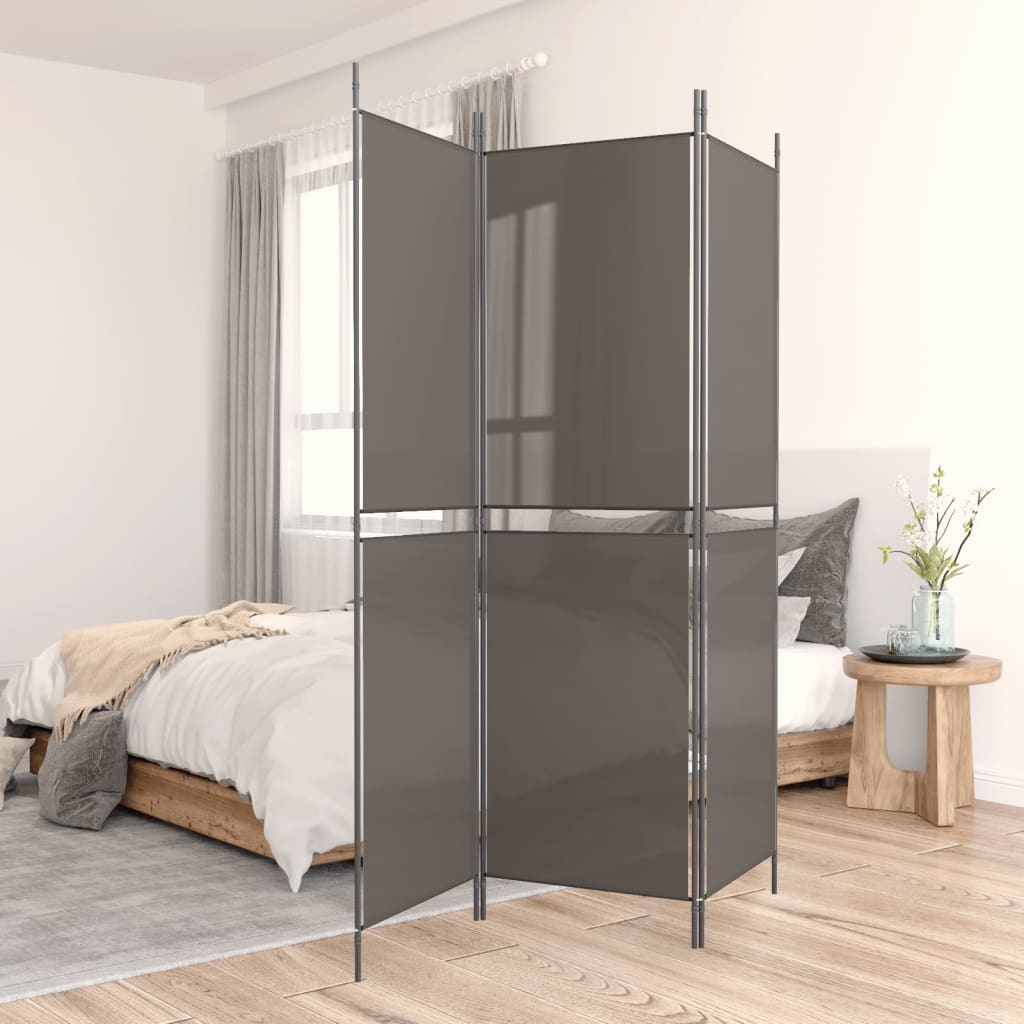3-panels rumdeler i stof - 150 × 180 cm, antracitgrå