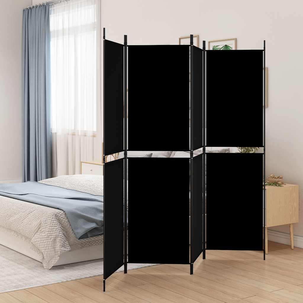 4-panels rumdeler i stof - 200 × 180 cm, sort