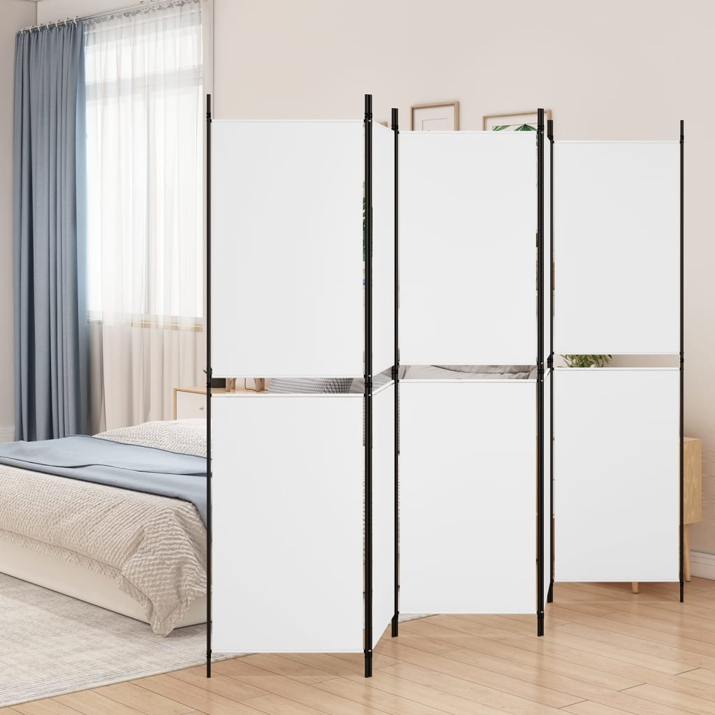 Rumdeler med 5 paneler i stof - 250 × 180 cm, hvid