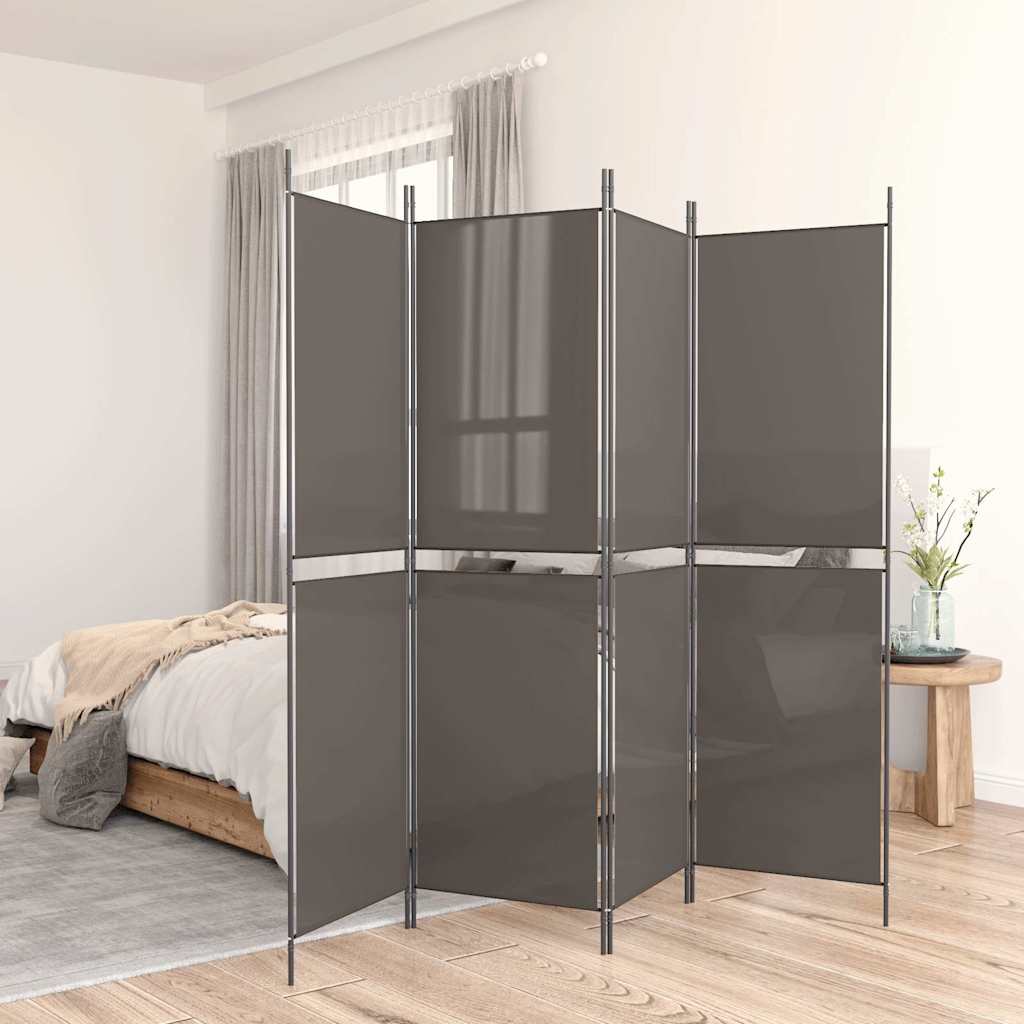 Rumdeler med 5 paneler i stof - 250 × 180 cm, antracitgrå