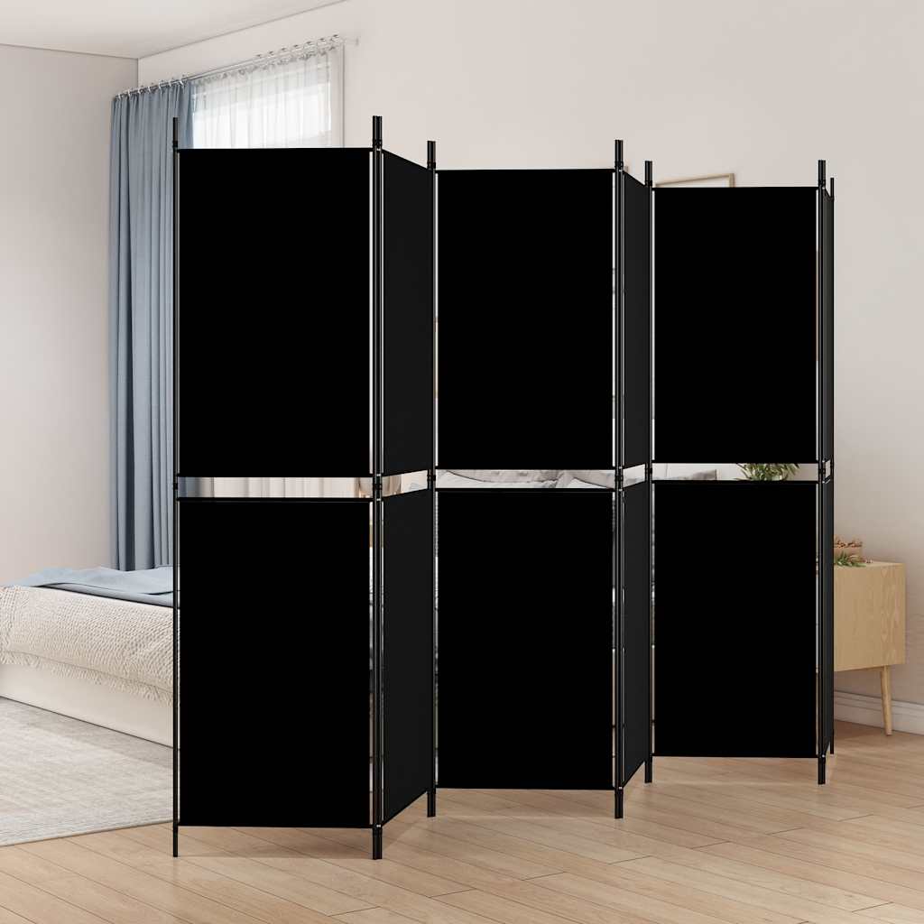 6-panels rumdeler i stof - 300 × 180 cm, sort