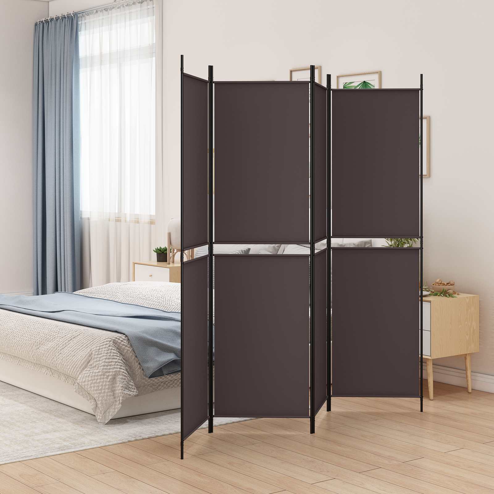 4-panels rumdeler i stof - 200 × 200 cm, brun
