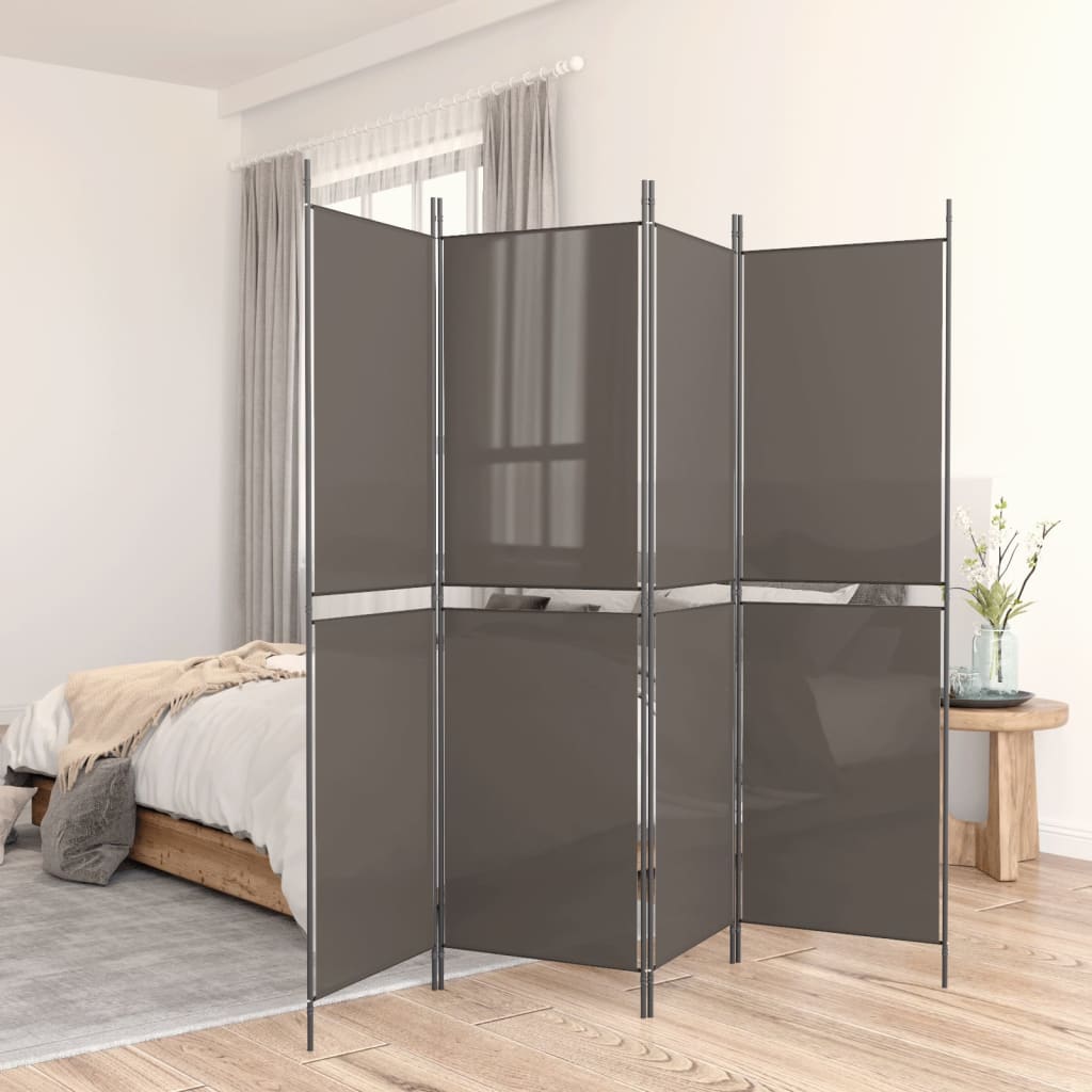 4-panels rumdeler i stof - 200 × 200 cm, antracitgrå