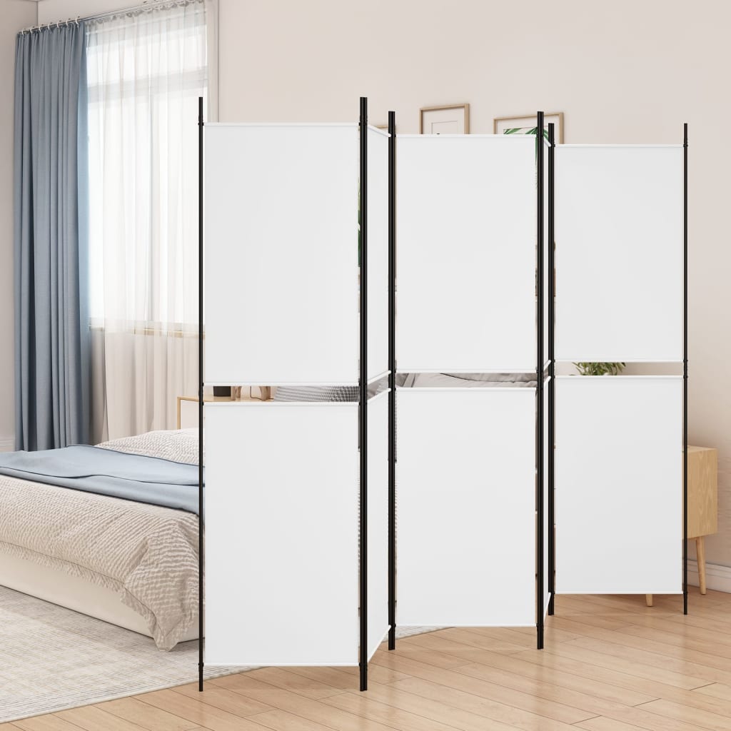 5-panels rumdeler i stof - 250 × 200 cm, hvid