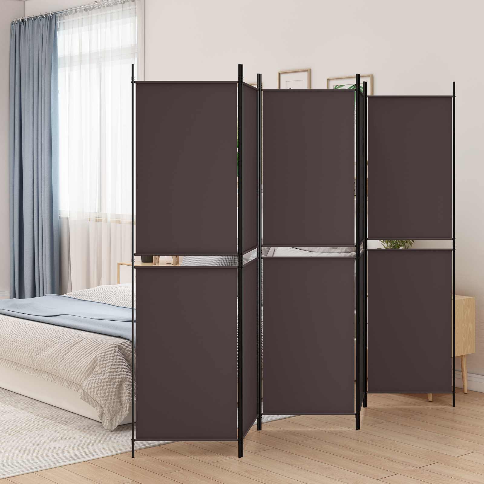 5-panels rumdeler i stof - 250 × 200 cm, brun
