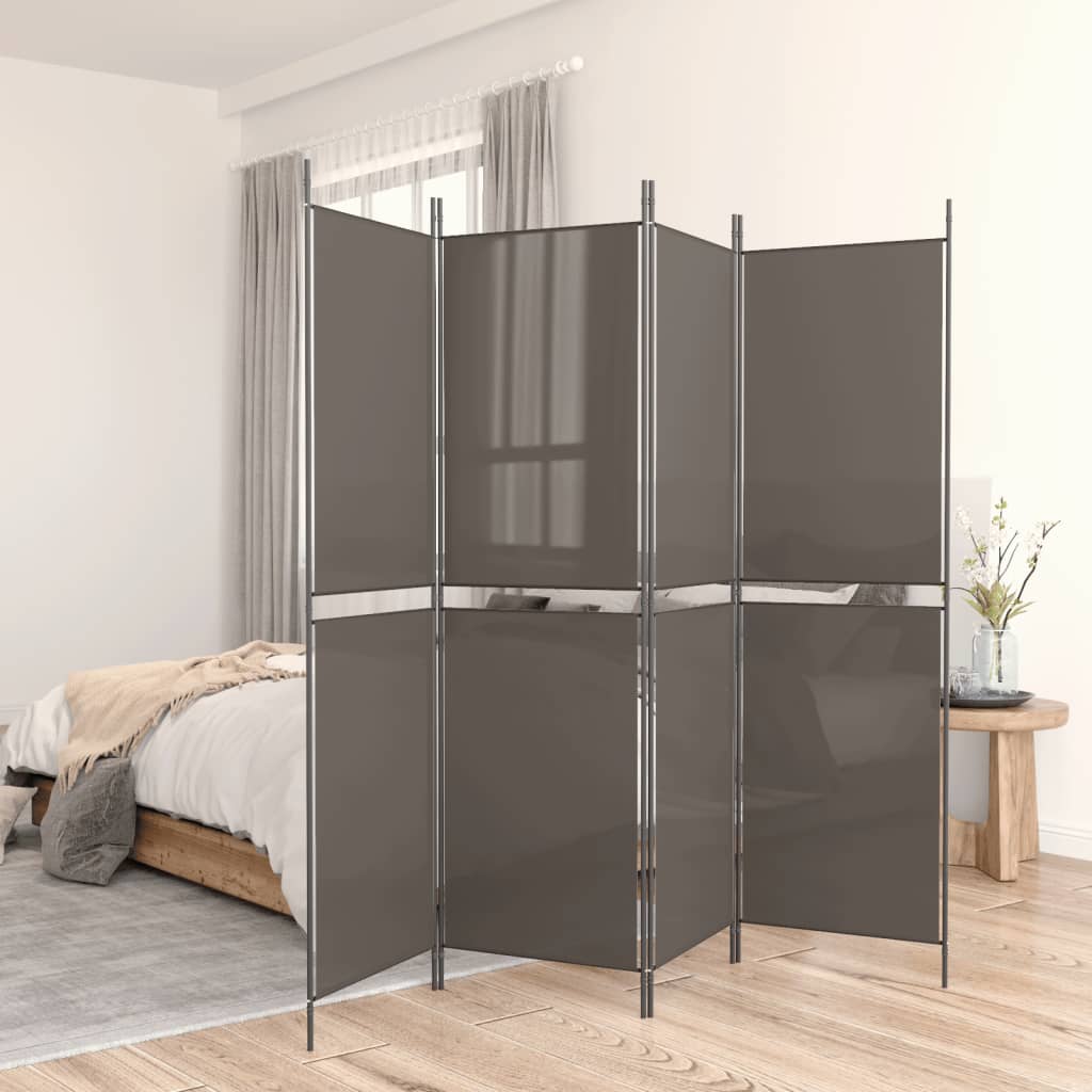 5-panels rumdeler i stof - 250 × 200 cm, antracitgrå