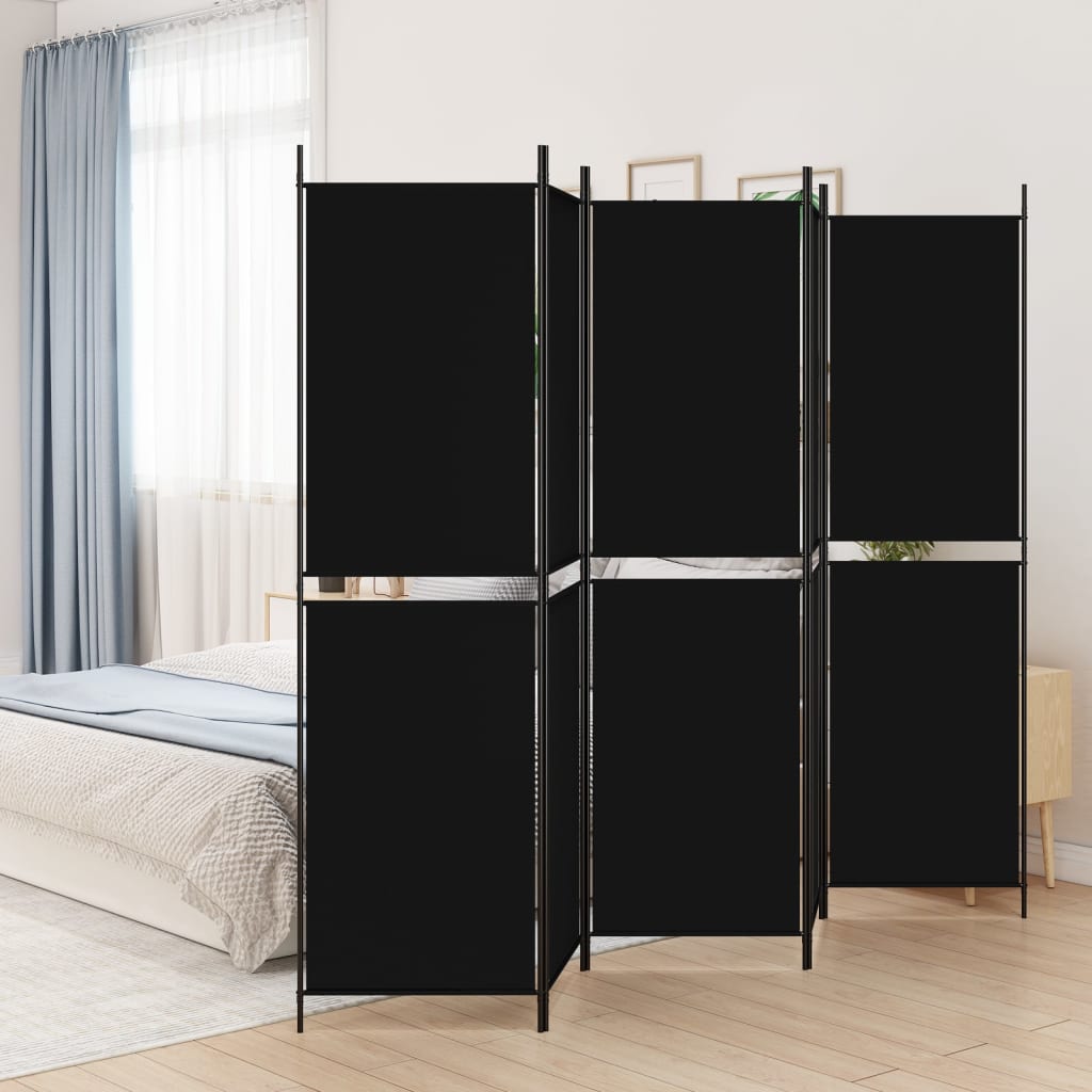 5-panels rumdeler i stof - 250 × 200 cm, sort