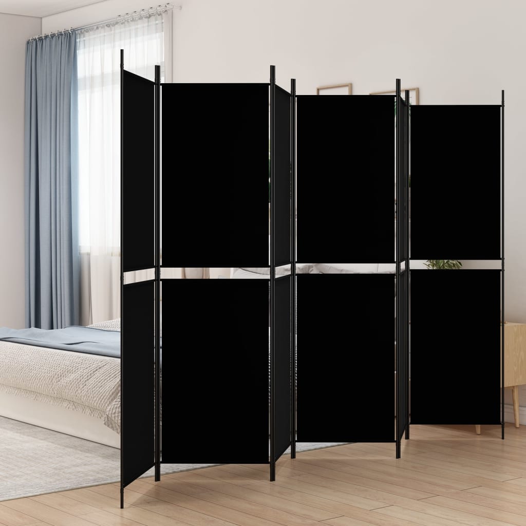 6-panels rumdeler 300x200 cm stof sort billede
