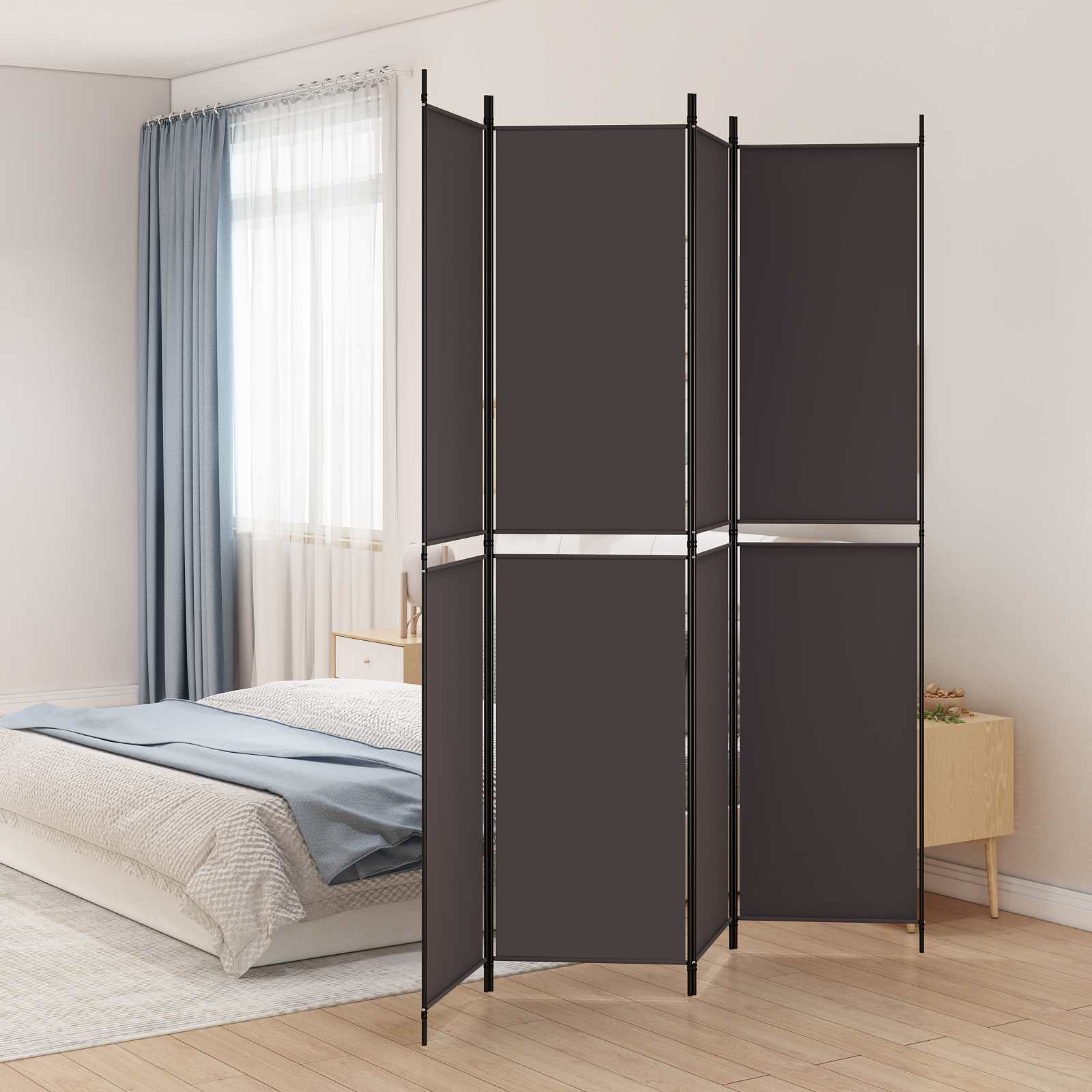 4-panels rumdeler i stof - 200 × 220 cm, brun