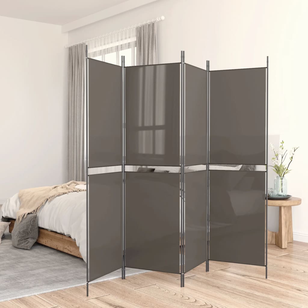 5-panels rumdeler i stof - 250 × 220 cm, antracitgrå